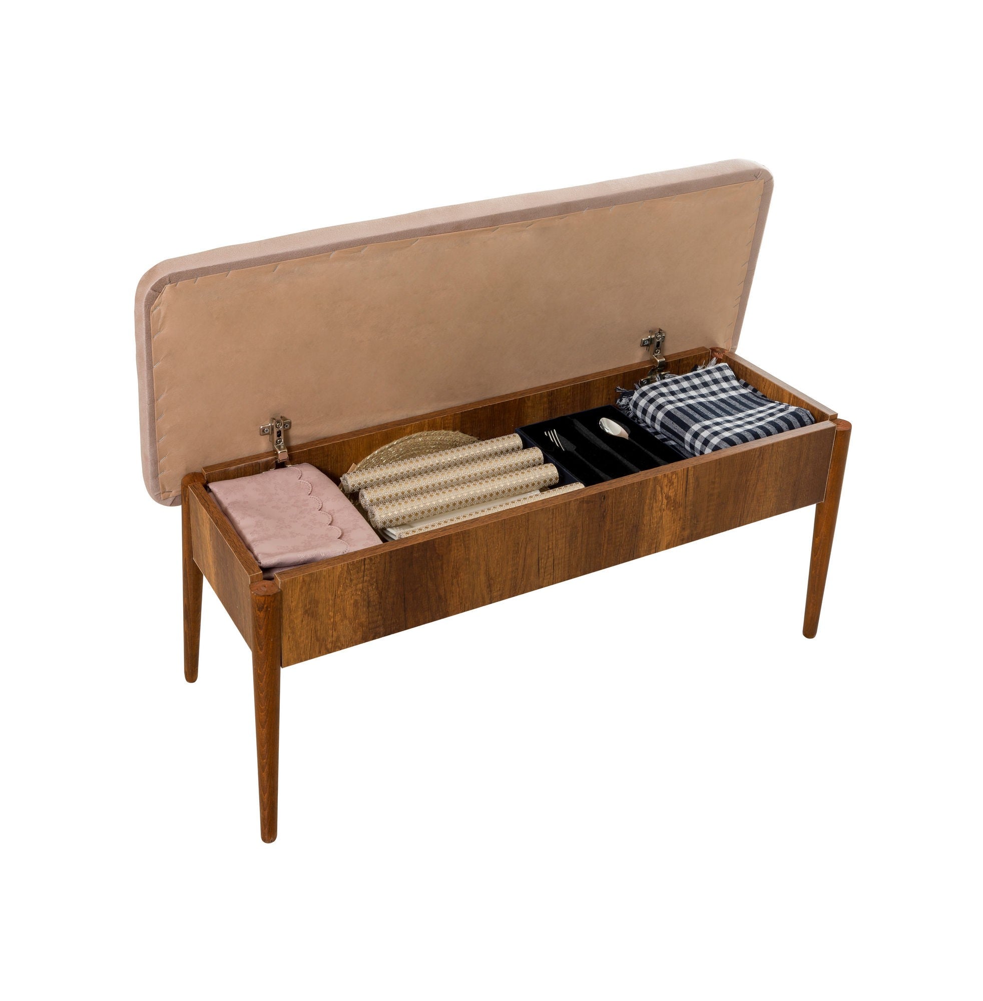 Vina Velvet Bench in Walnut and Stone – product image 4