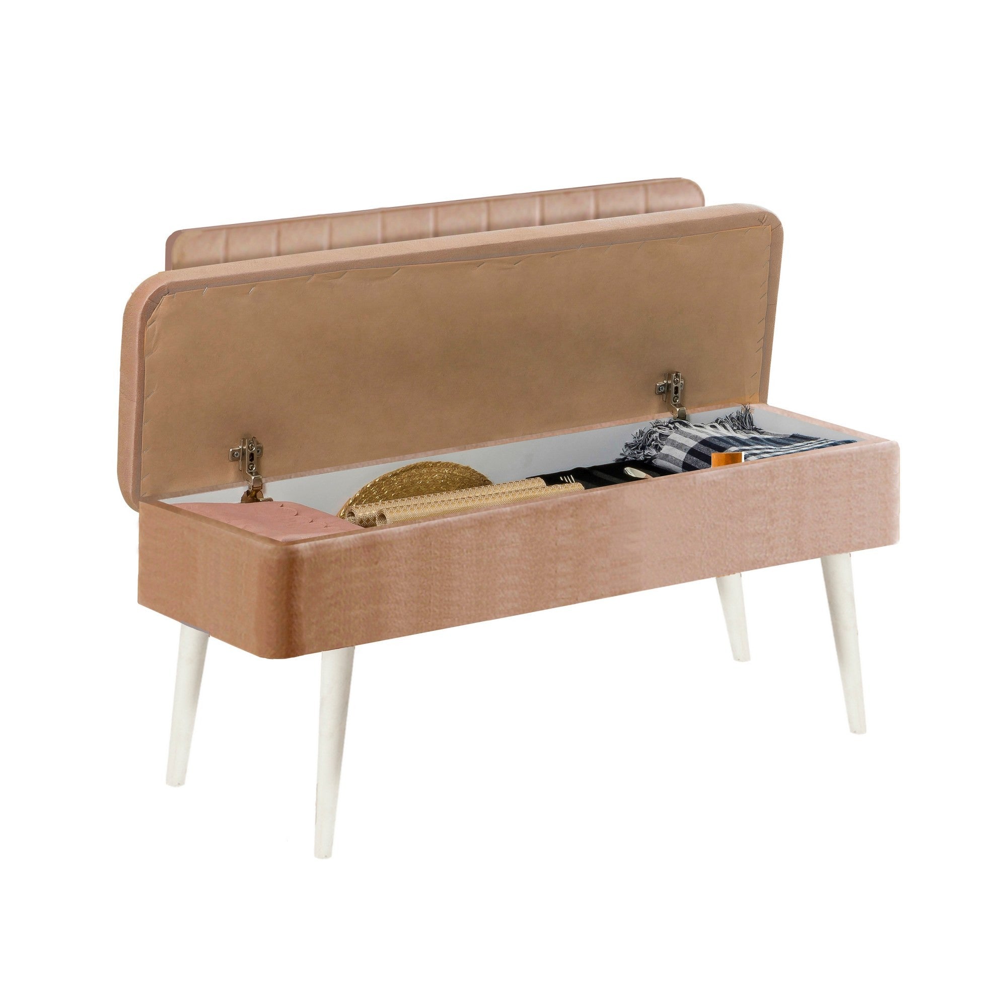 Vina 0900-1 Storage Bench in White and Stone – product image 3
