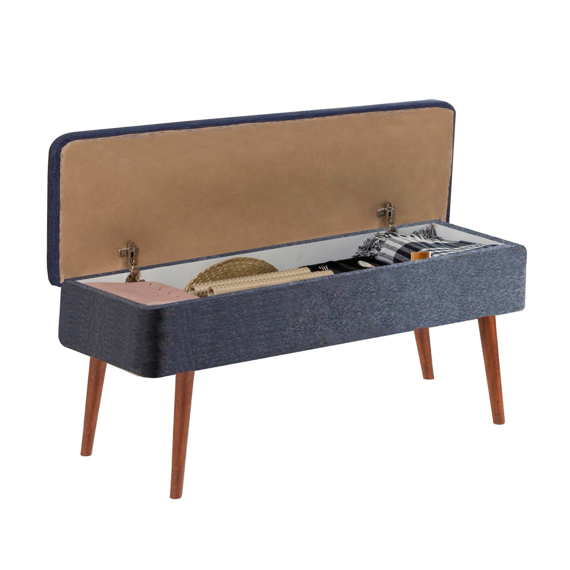 Vina 1048-2 Bench in Walnut and Dark Blue – product image 3