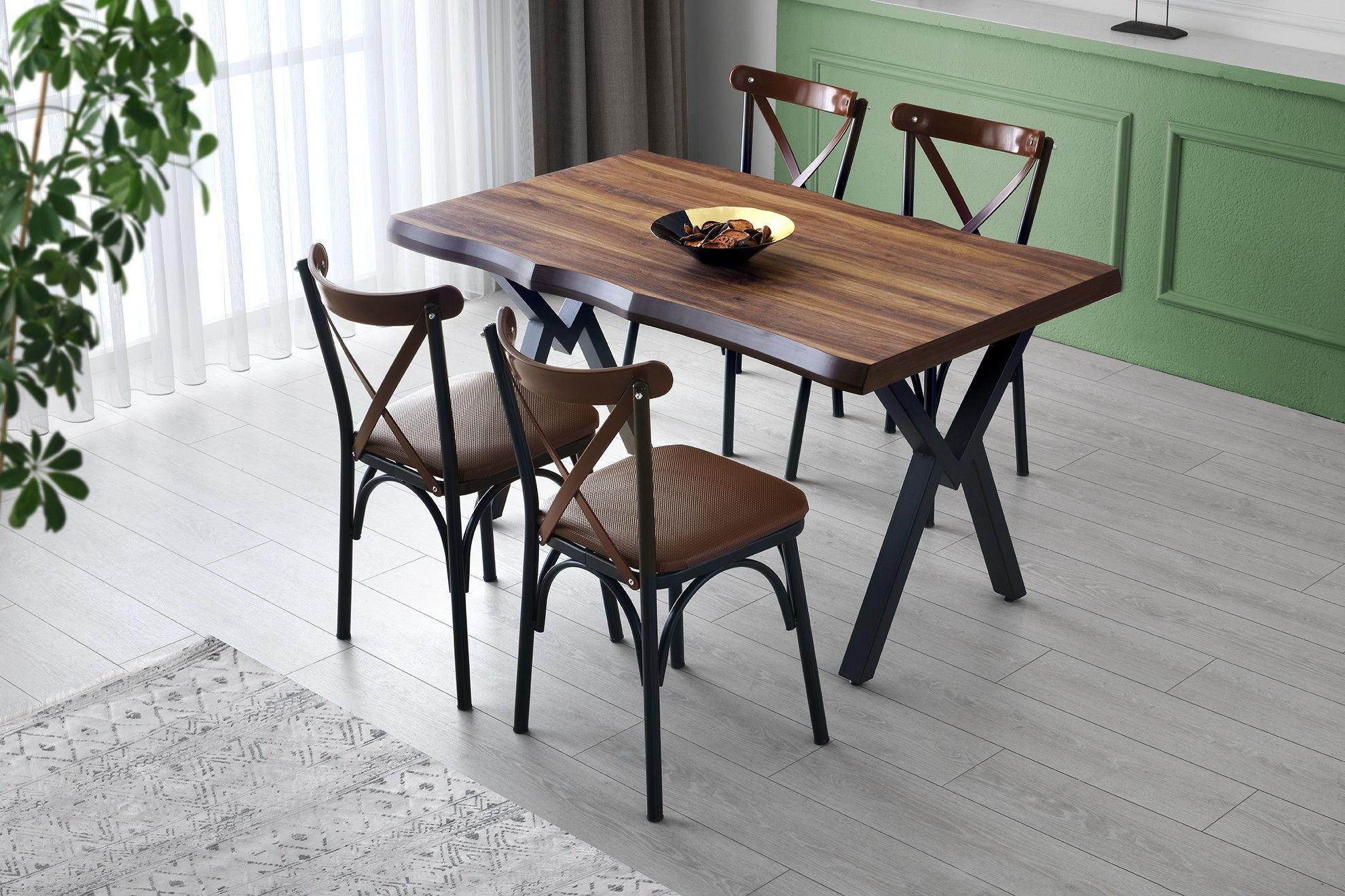 Set of 4 Ahşap Ekol 261 Metal Dining Chairs in Walnut – product image 7