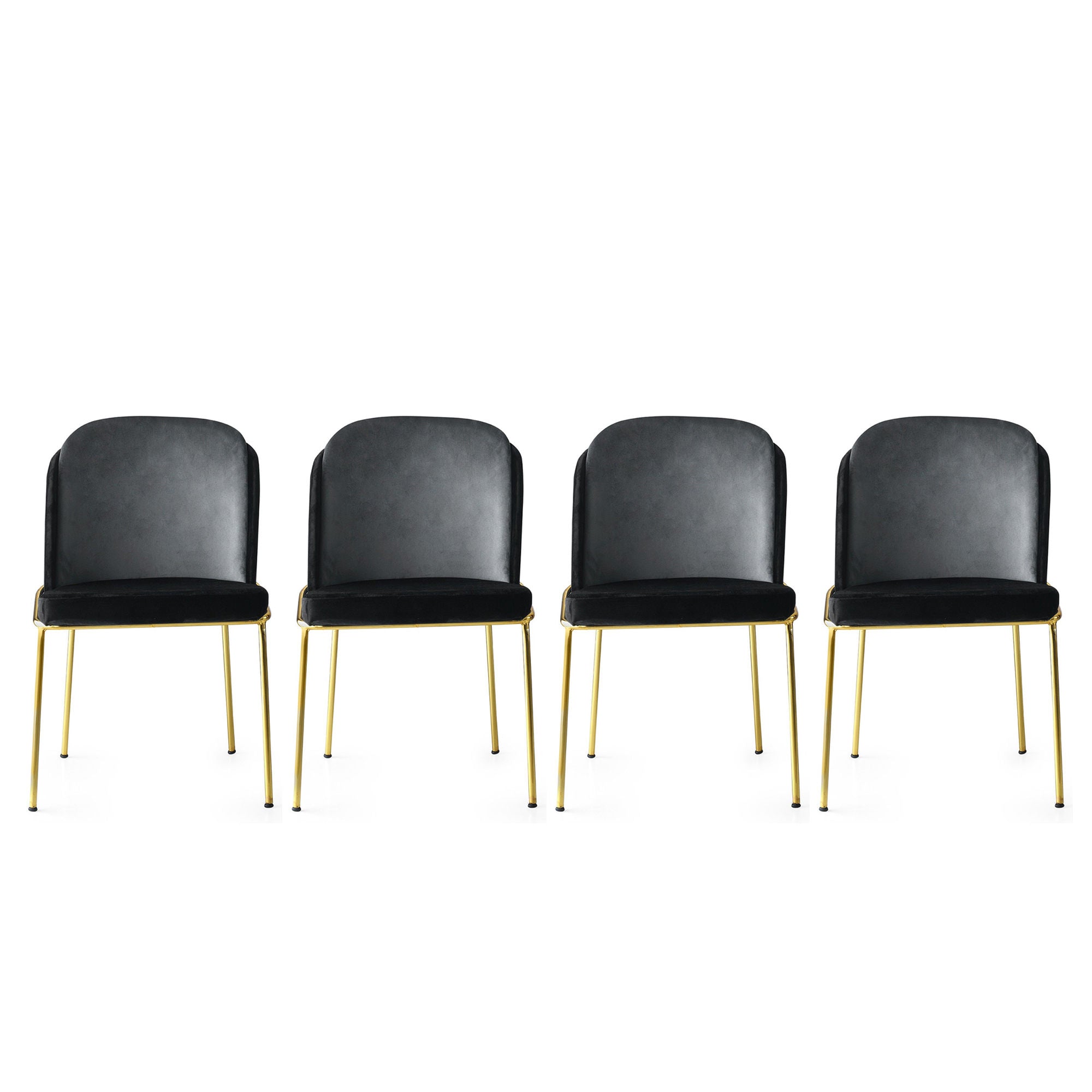 Set of 4 Dore 103 Velvet Dining Chairs in Black and Gold