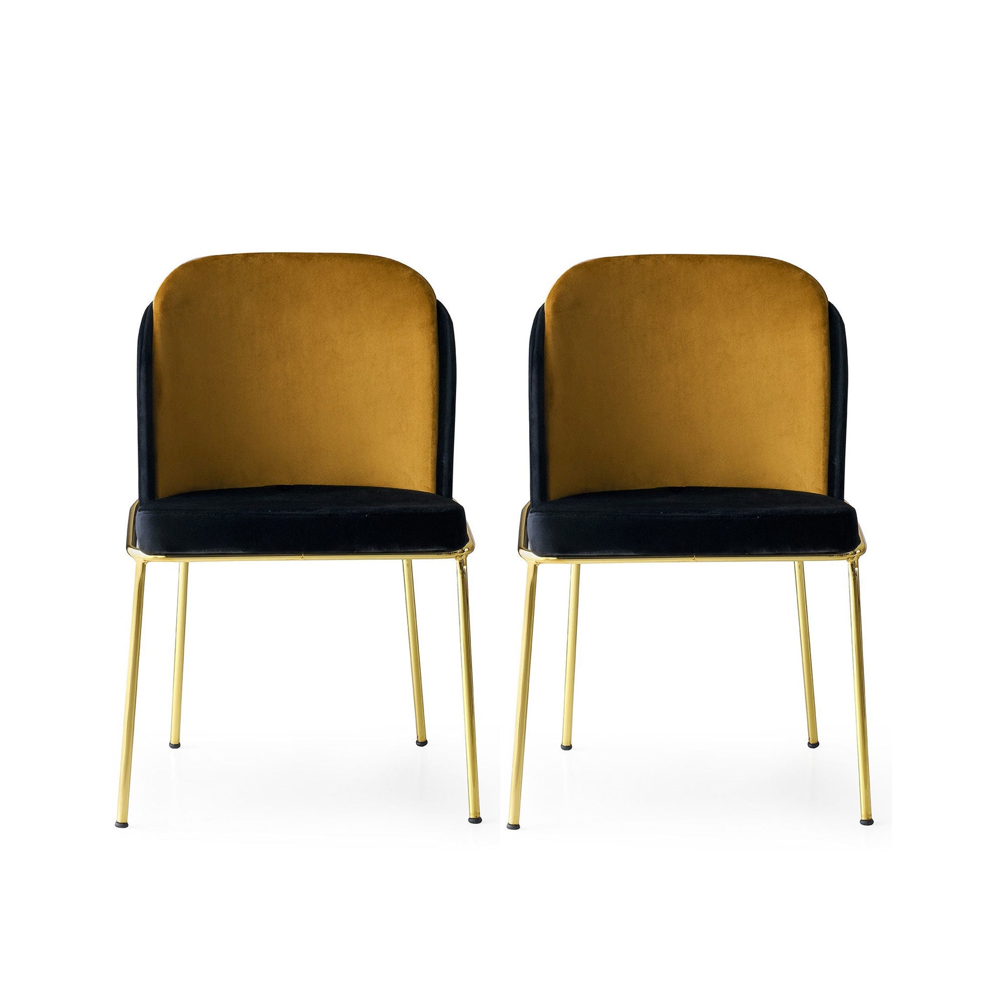 Set of 2 Dore 106 Velvet Dining Chairs in Black and Gold