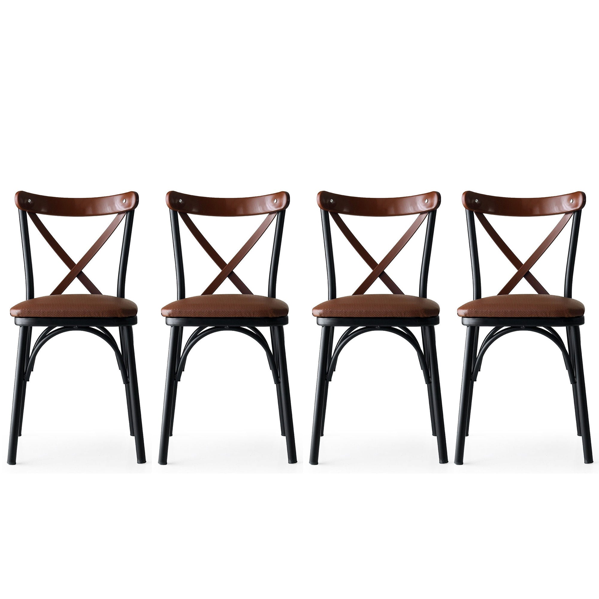 Set of 4 Ekol 1332 Metal Dining Chairs in Brown