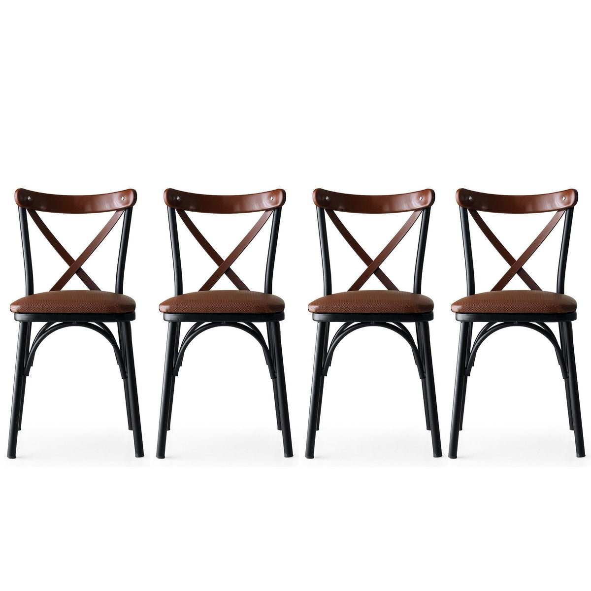 Set of 4 Ekol 1332 Metal Dining Chairs in Brown – product image 1