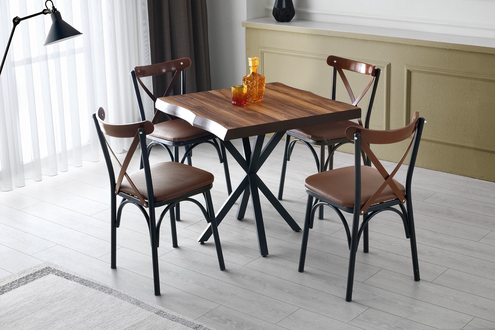 Set of 4 Ekol 1332 Metal Dining Chairs in Brown – product image 6