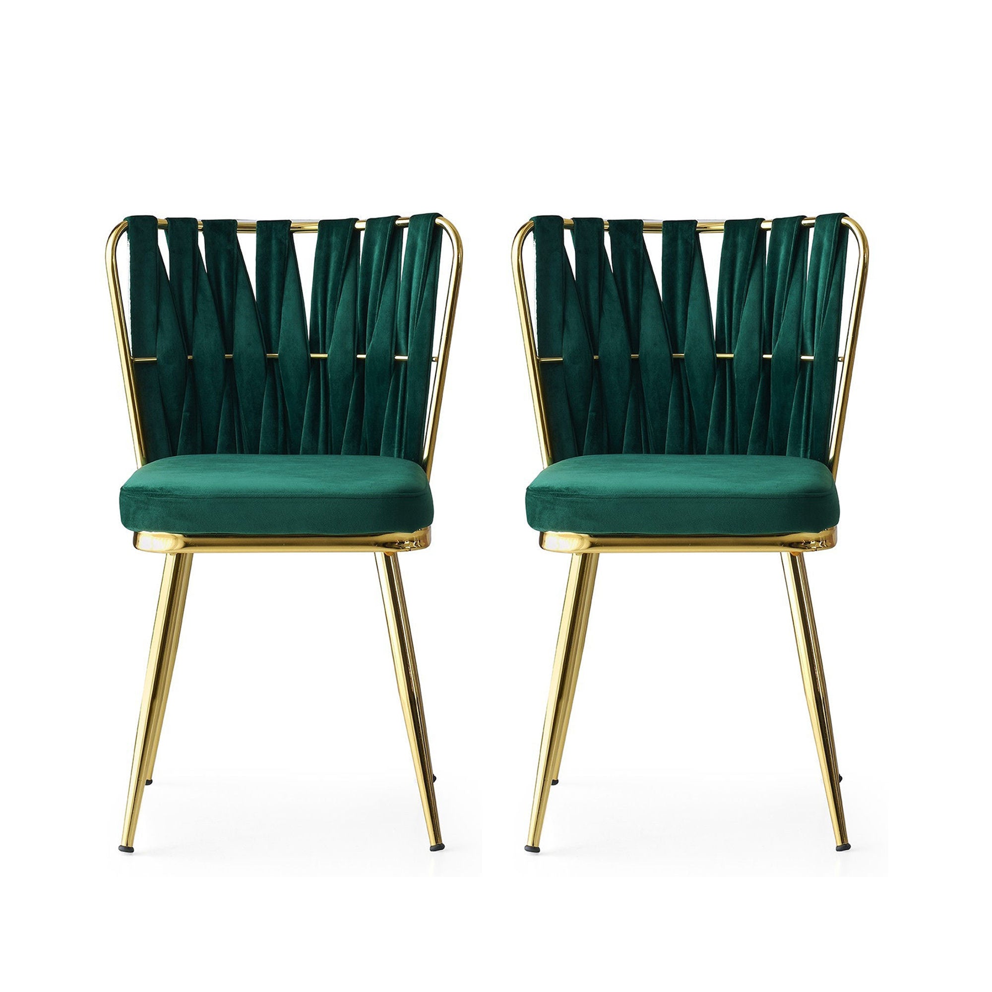 Set of 2 Kuşaklı 206 Velvet Dining Chairs in Gold and Green