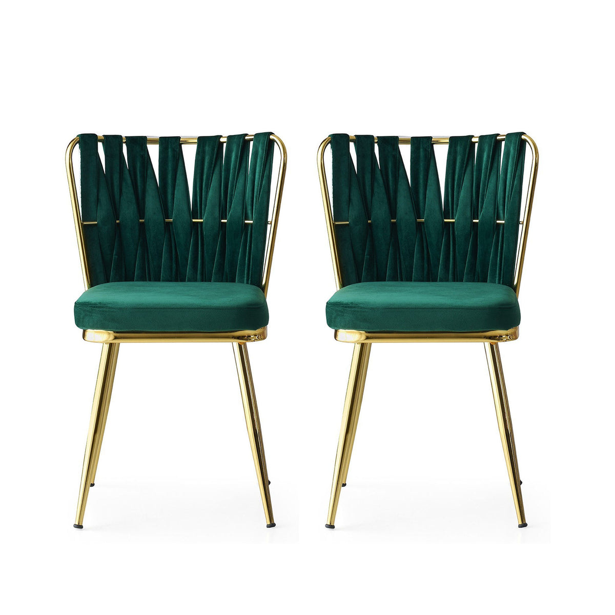 Set of 2 Kuşaklı 206 Velvet Dining Chairs in Gold and Green – product image 1