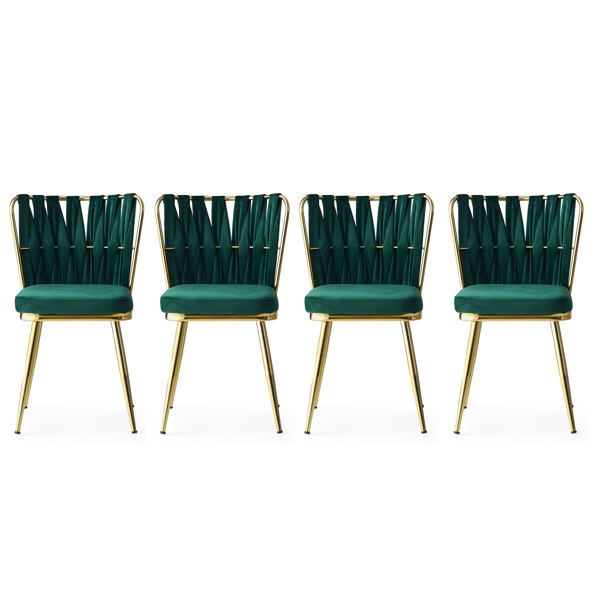 Set of 4 Kuşaklı 206 Velvet Dining Chairs in Gold and Green