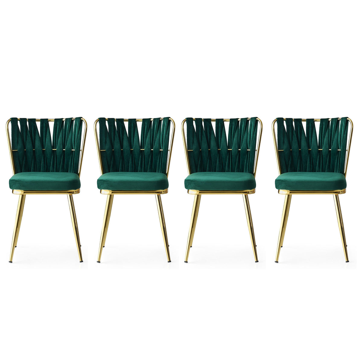 Set of 4 Kuşaklı 206 Velvet Dining Chairs in Gold and Green – product image 1