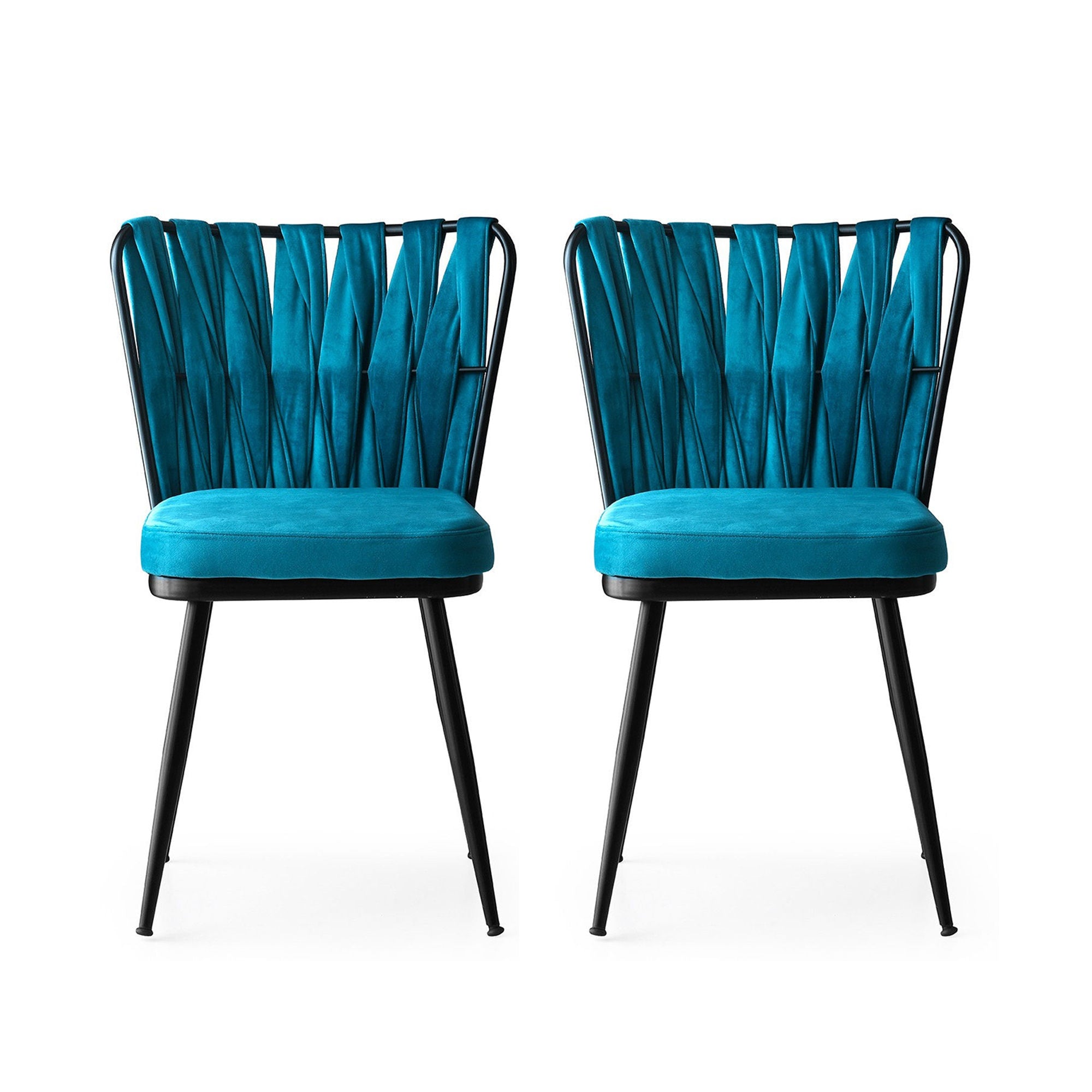 Set of 2 Kuşaklı 228 Velvet Dining Chairs in Black and Blue