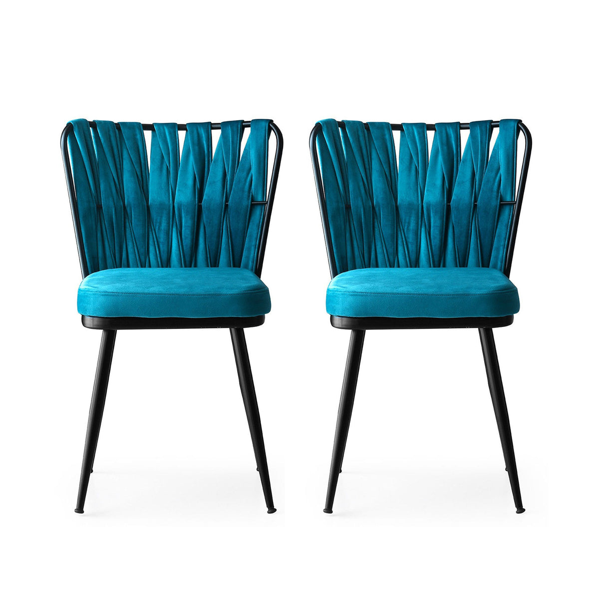 Set of 2 Kuşaklı 228 Velvet Dining Chairs in Black and Blue – product image 1