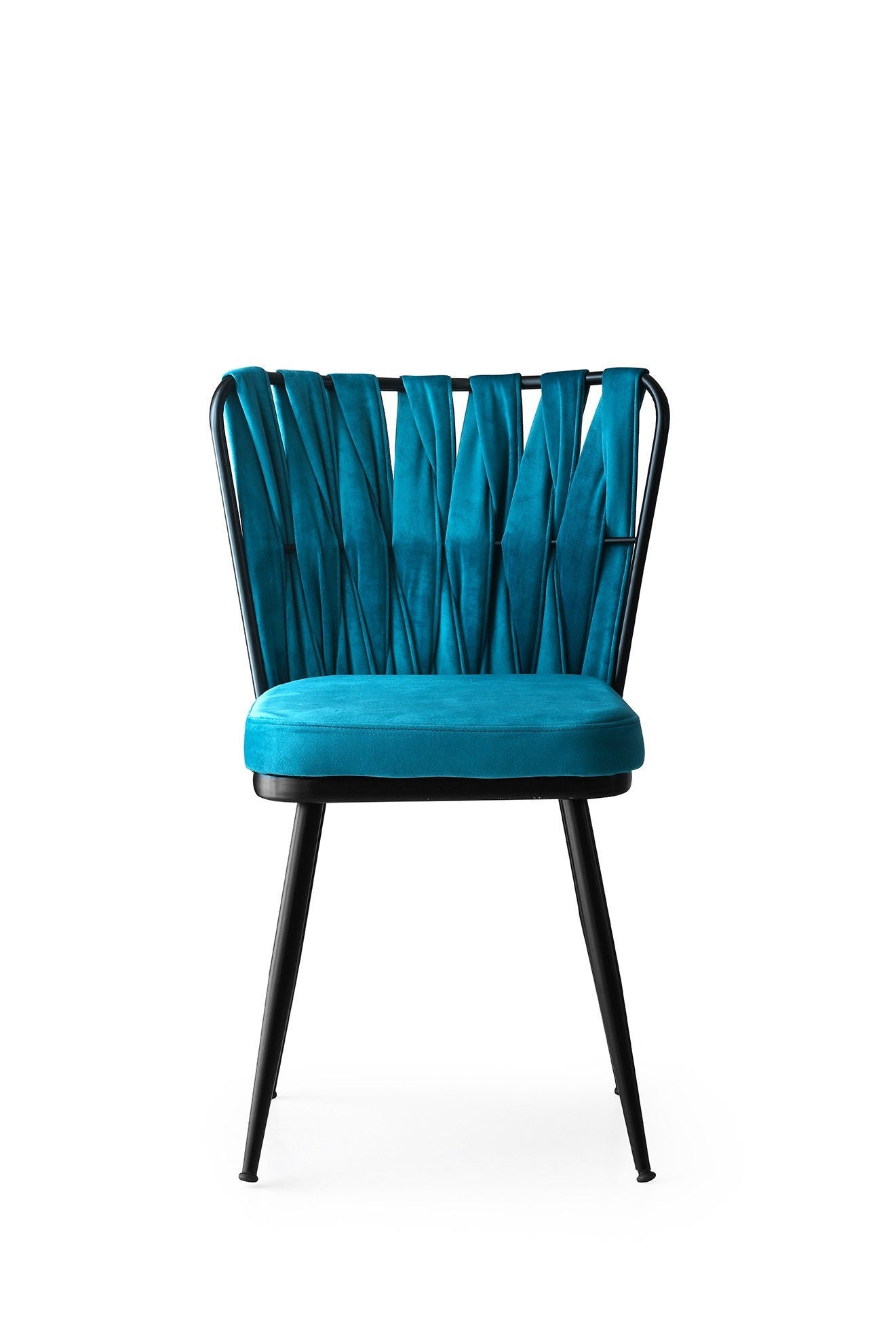 Set of 2 Kuşaklı 228 Velvet Dining Chairs in Black and Blue – product image 2