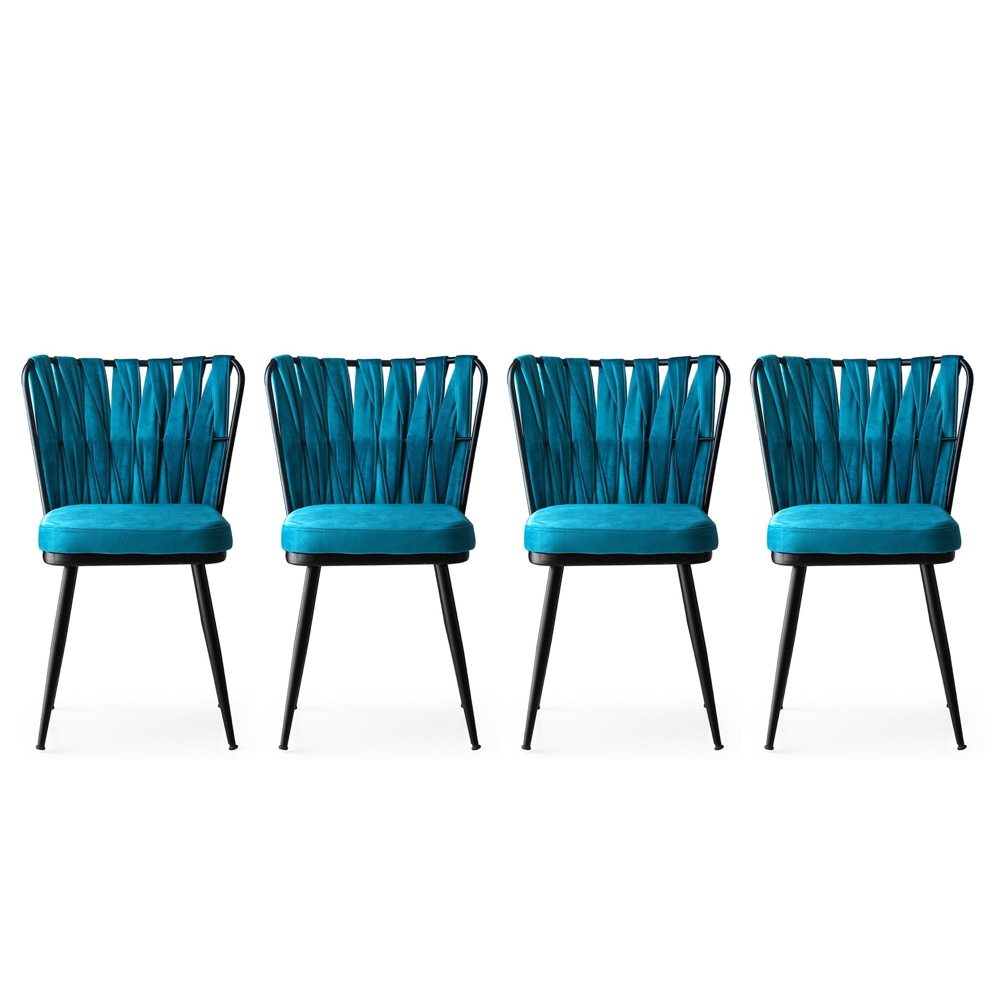 Set of 4 Kuşaklı 228 Velvet Dining Chairs in Black and Blue