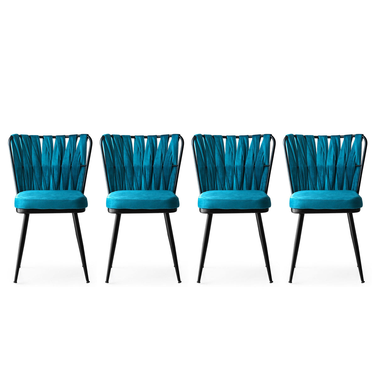 Set of 4 Kuşaklı 228 Velvet Dining Chairs in Black and Blue – product image 1