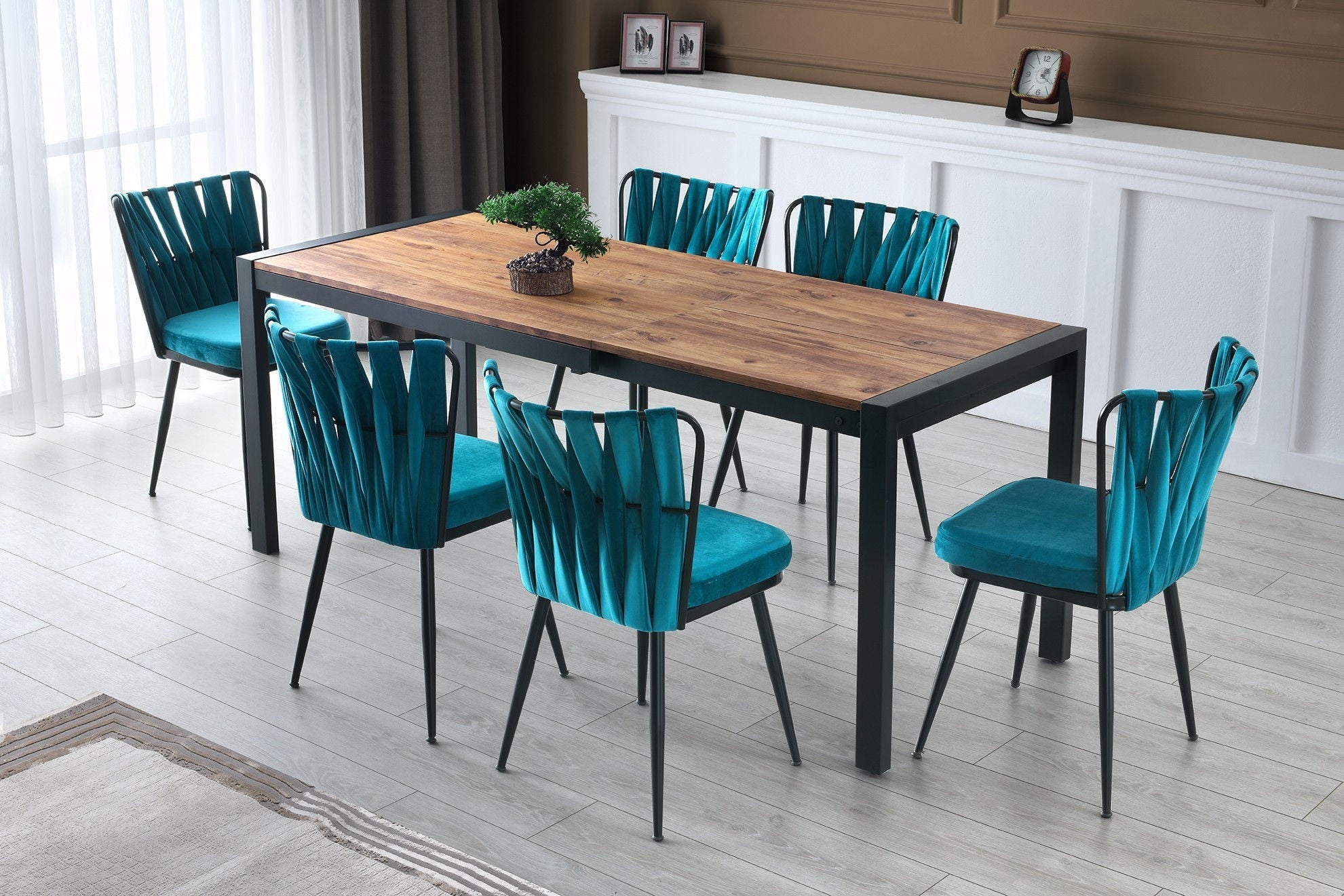 Set of 4 Kuşaklı 228 Velvet Dining Chairs in Black and Blue – product image 6