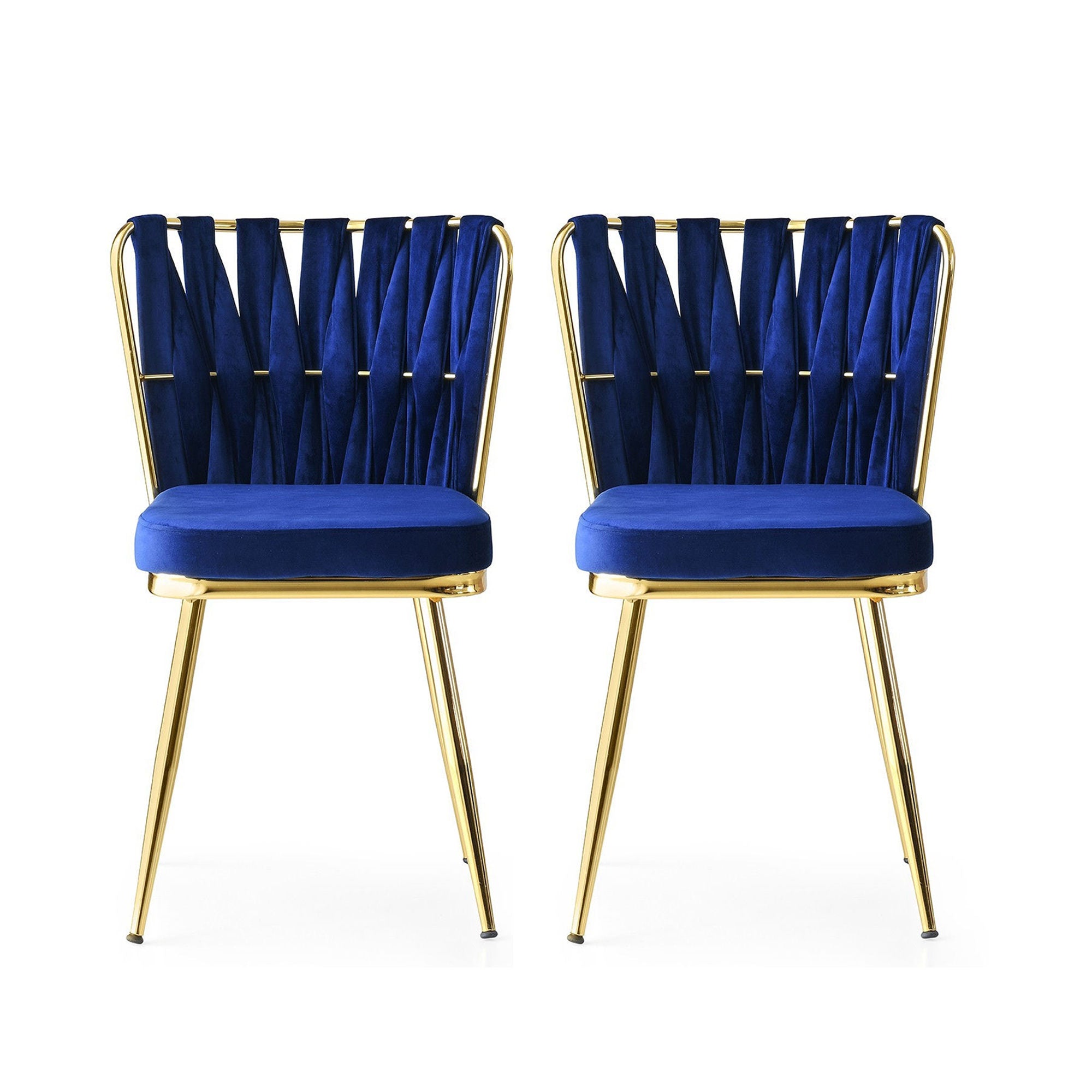 Set of 2 Kuşaklı 209 Velvet Dining Chairs in Gold and Navy Blue
