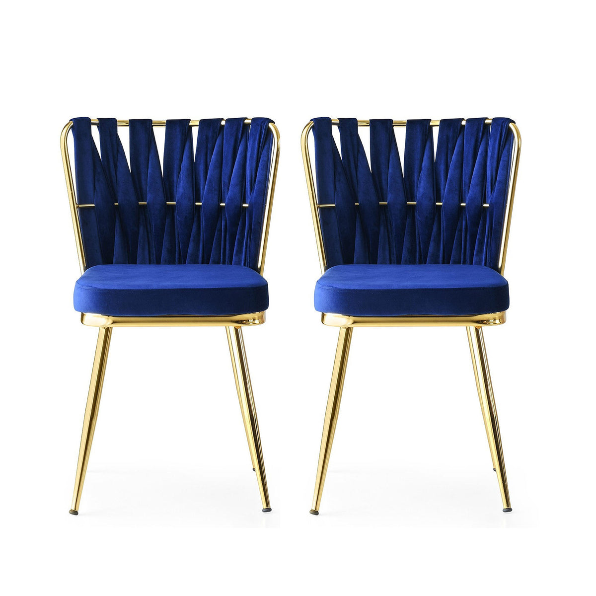 Set of 2 Kuşaklı 209 Velvet Dining Chairs in Gold and Navy Blue – product image 1