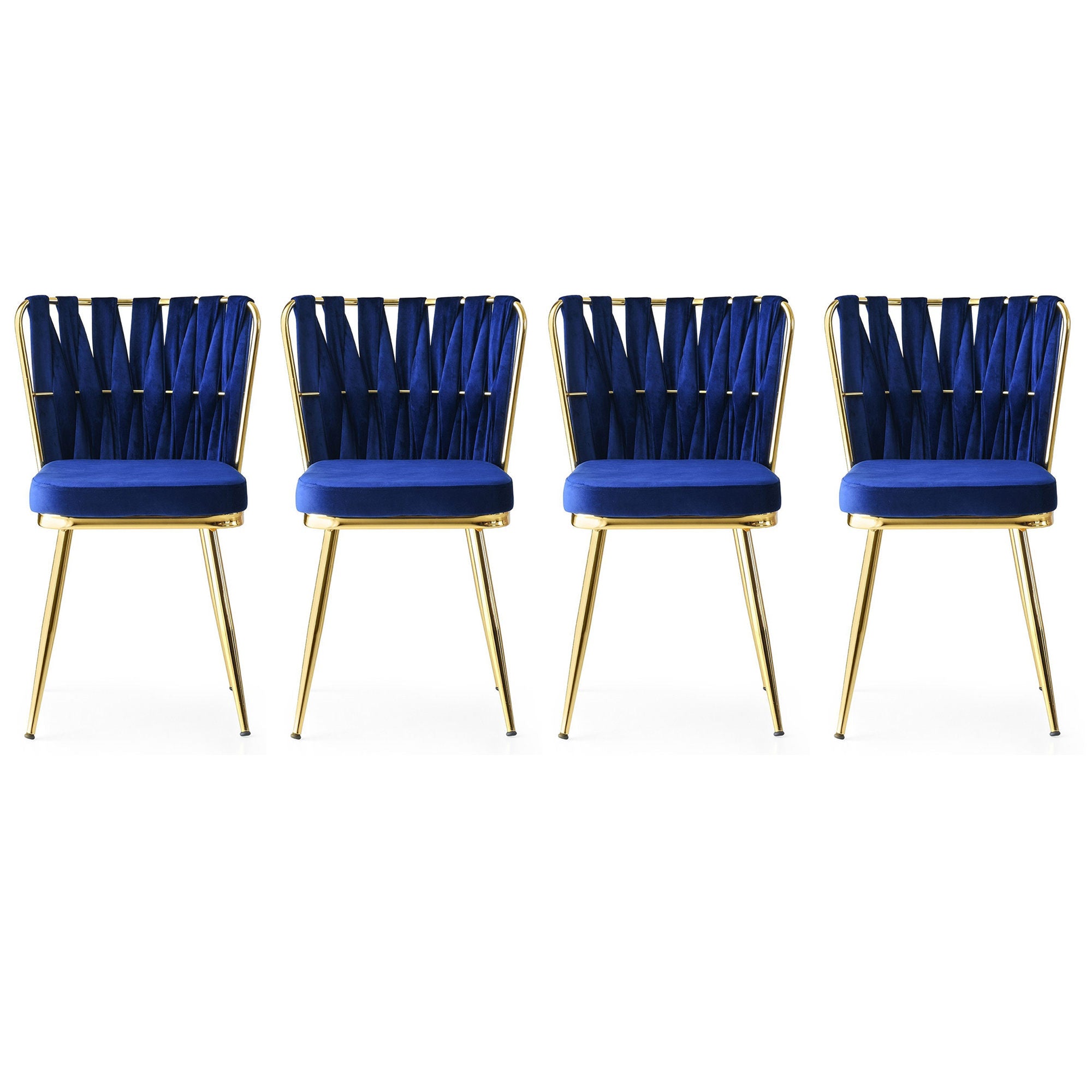 Set of 4 Kuşaklı 209 Velvet Dining Chairs in Gold and Navy Blue