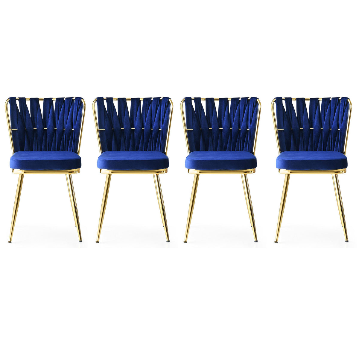 Set of 4 Kuşaklı 209 Velvet Dining Chairs in Gold and Navy Blue – product image 1