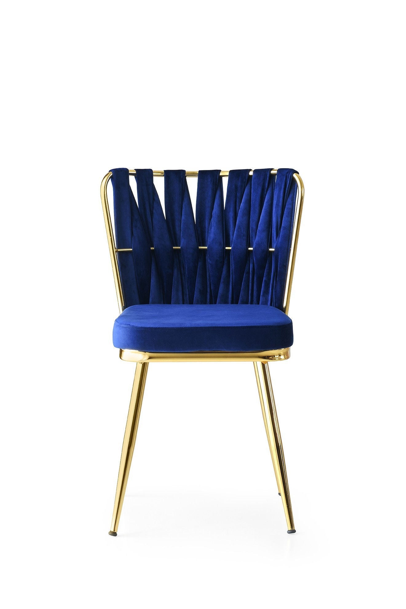 Set of 4 Kuşaklı 209 Velvet Dining Chairs in Gold and Navy Blue – product image 2