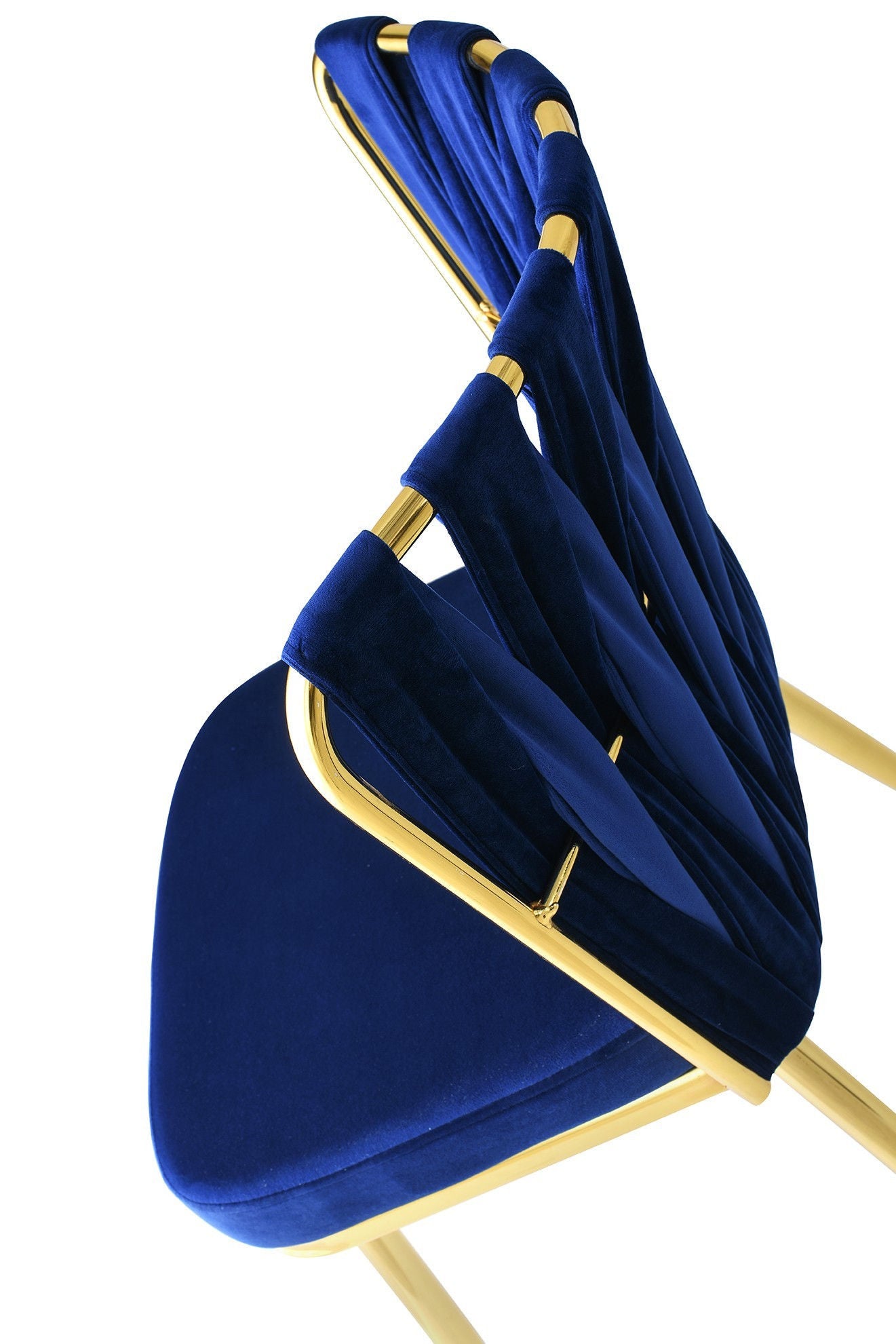 Set of 4 Kuşaklı 209 Velvet Dining Chairs in Gold and Navy Blue – product image 5