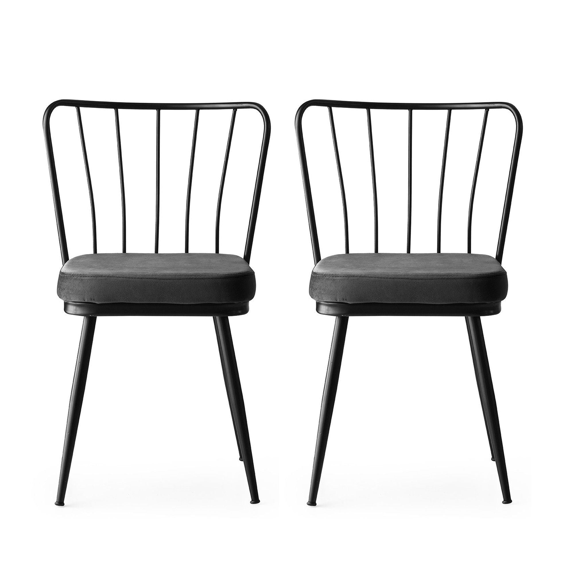 Set of 2 Yıldız 942 Velvet Dining Chairs in Black