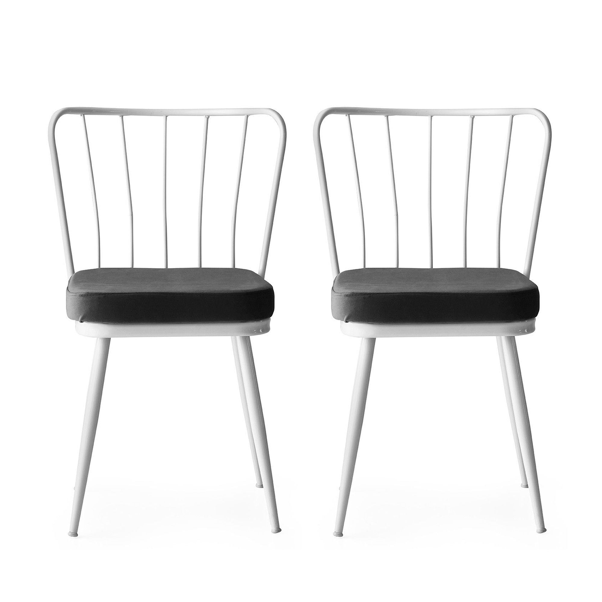 Set of 2 Yıldız 962 Velvet Dining Chairs in White