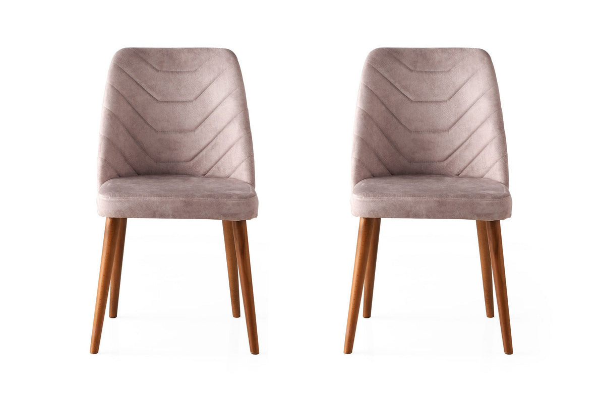 Set of 2 Dallas 555 Velvet Dining Chairs in Walnut and Beige – product image 1