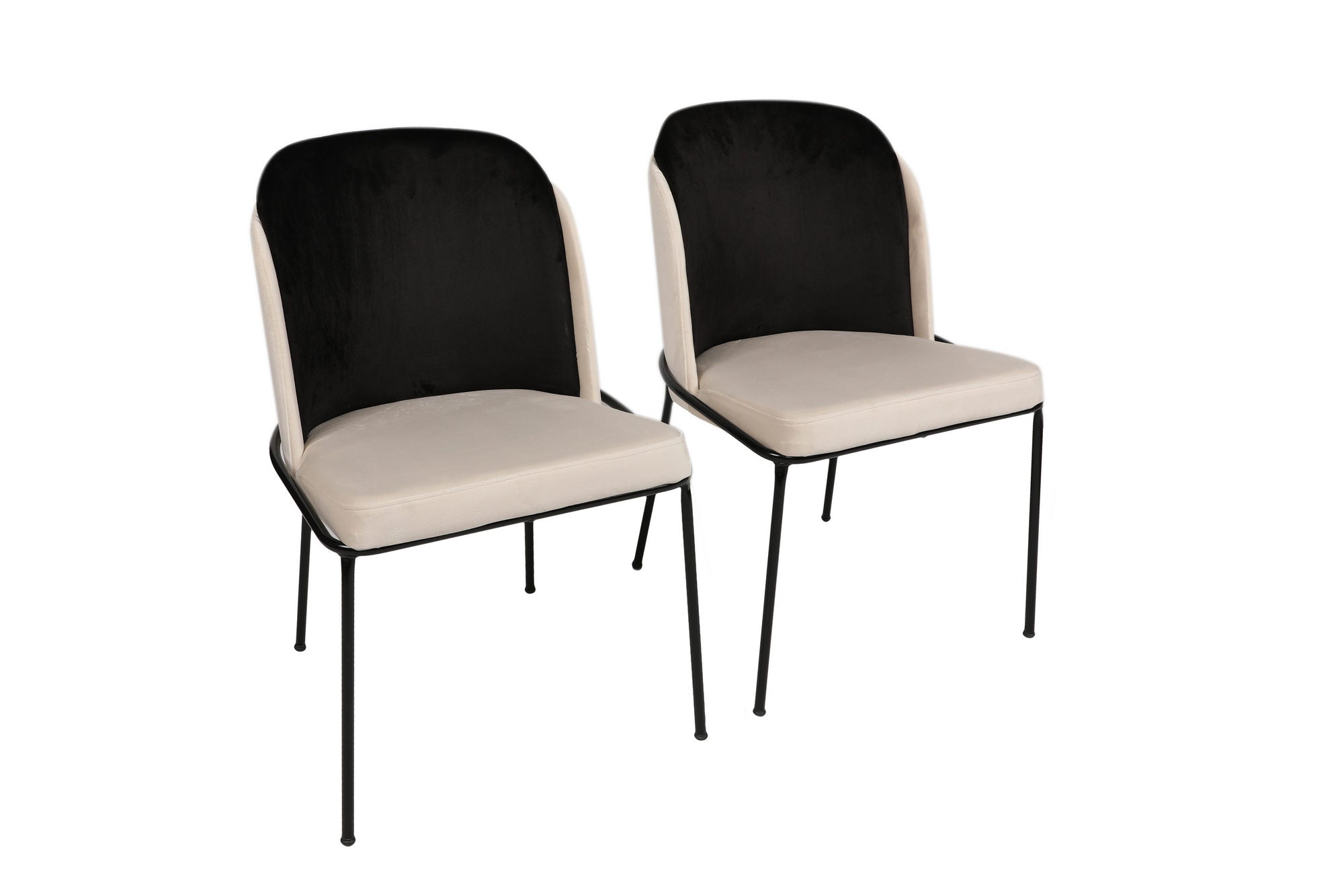 Set of 2 Dore 145 Velvet Dining Chairs in Black and Cream