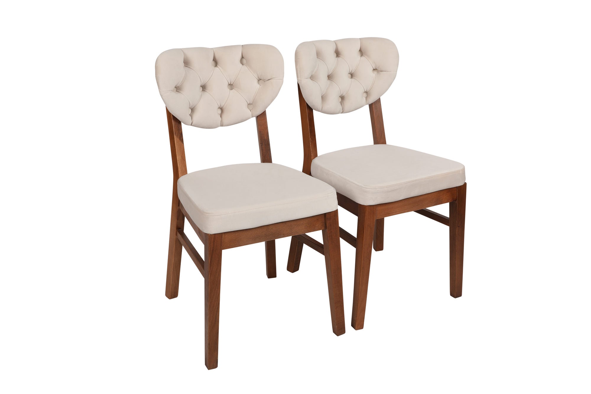 Set of 2 Elma 760 Velvet Dining Chairs in Walnut and Beige