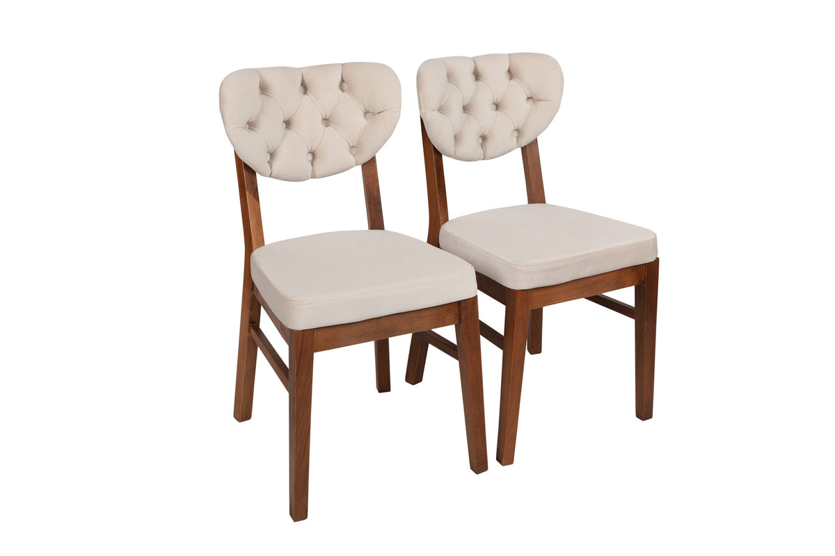 Set of 2 Elma 760 Velvet Dining Chairs in Walnut and Beige – product image 1