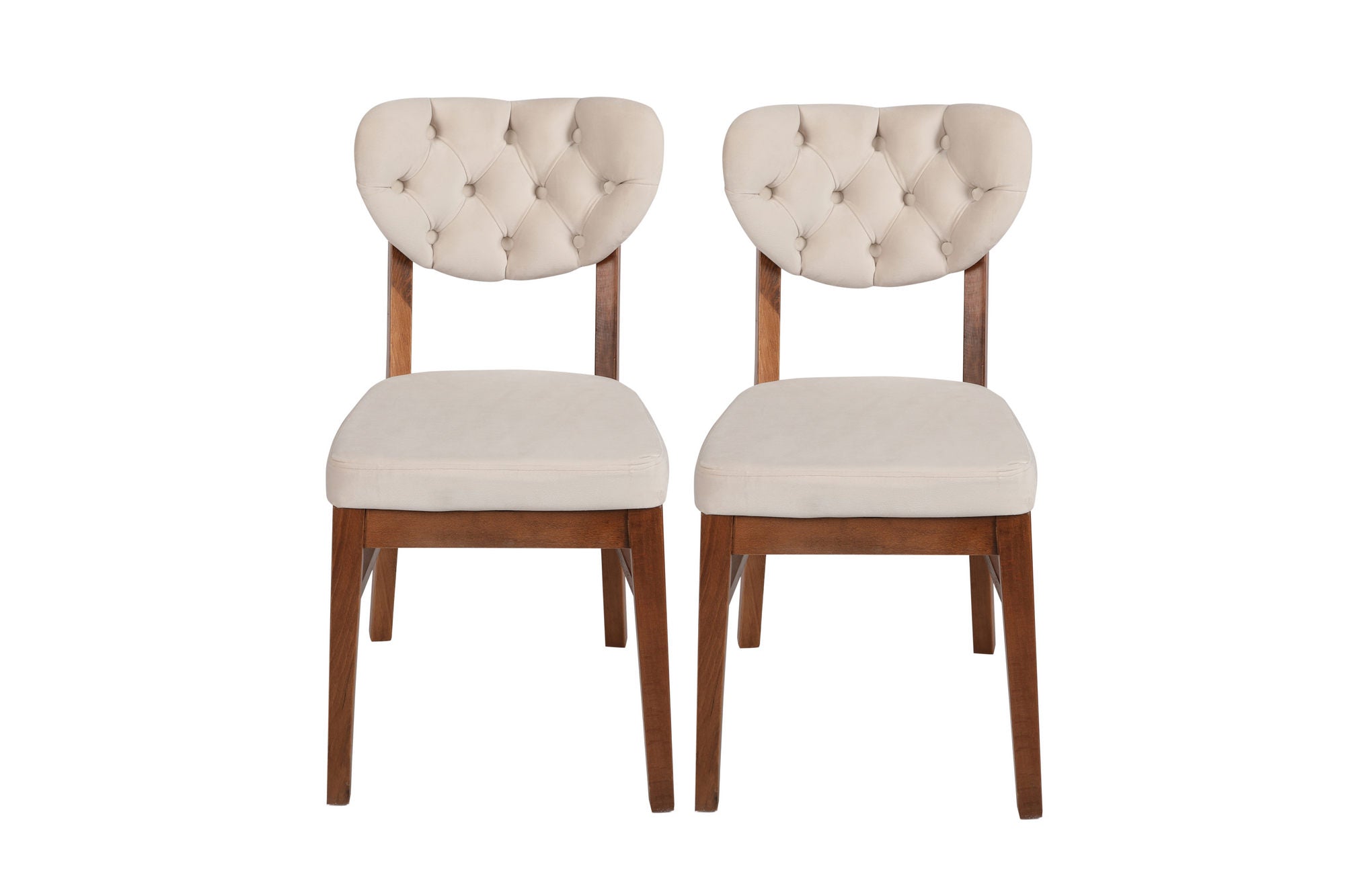 Set of 2 Elma 760 Velvet Dining Chairs in Walnut and Beige – product image 2