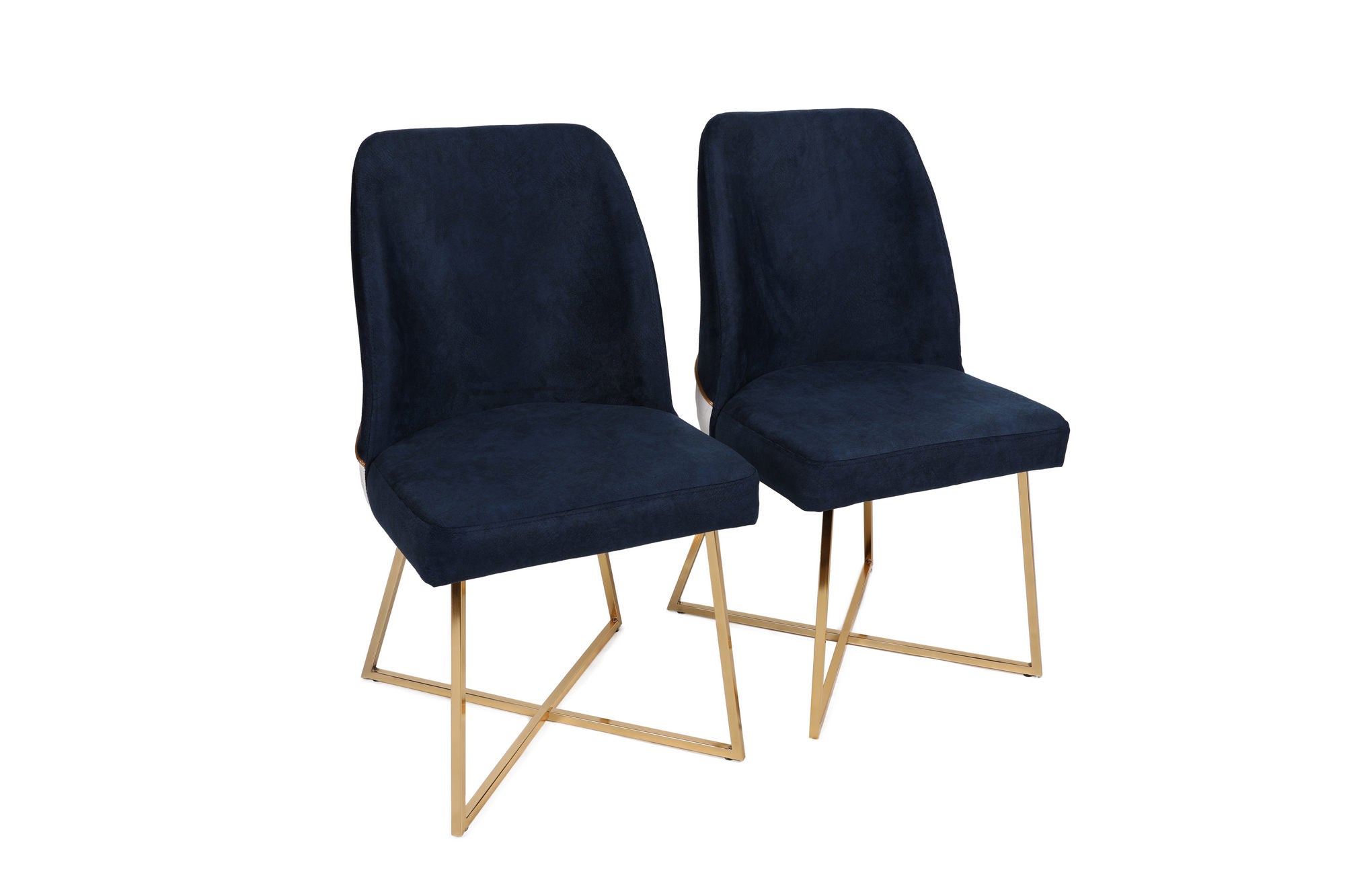 Set of 2 Madrid 908 Velvet Dining Chairs in Gold and Dark Blue