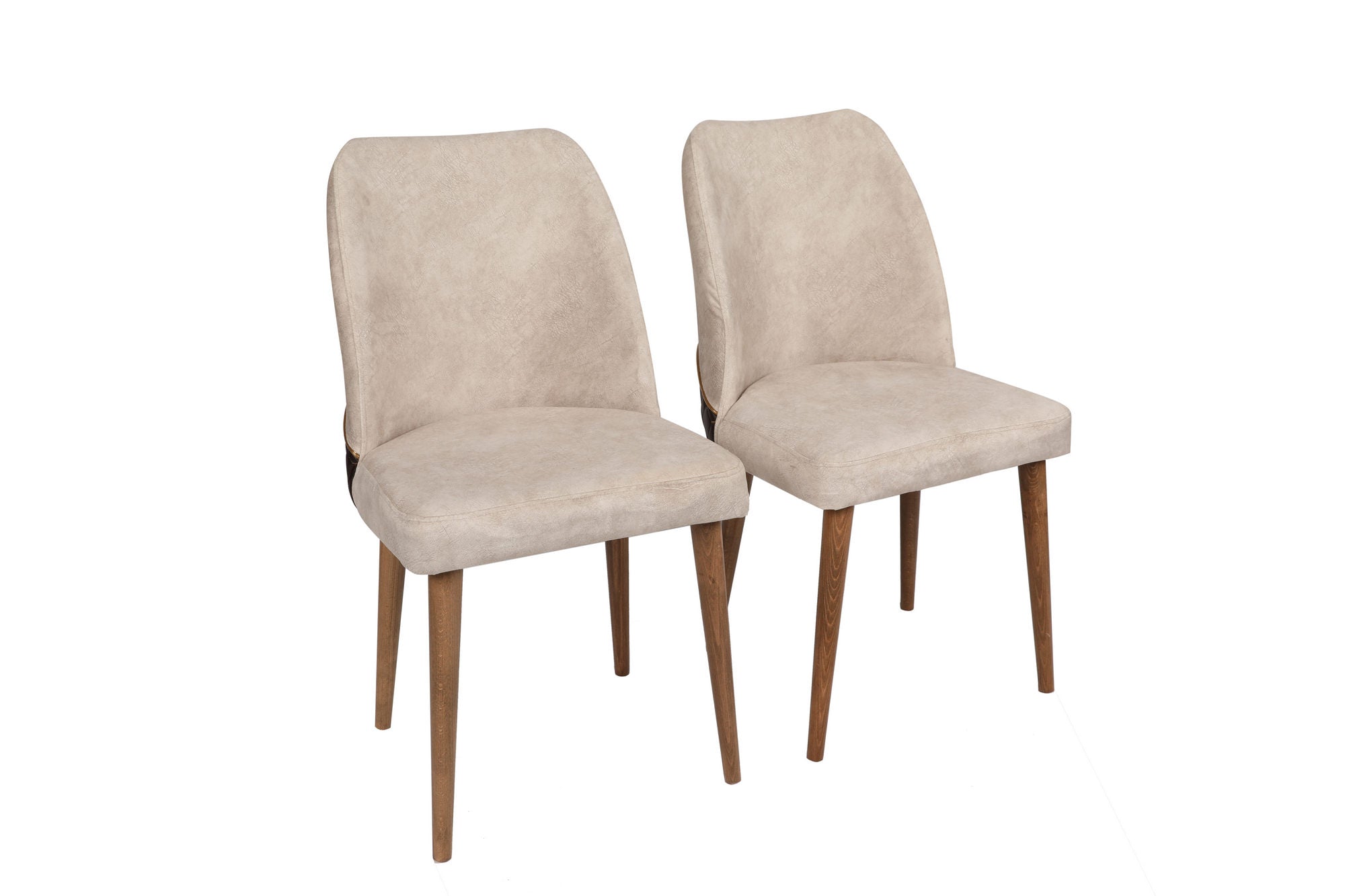 Set of 2 Nova 071 Velvet Dining Chairs in Cream and Walnut