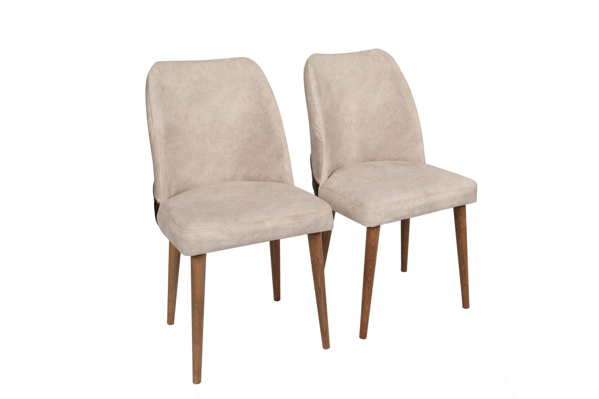 Set of 2 Nova 071 Velvet Dining Chairs in Cream and Walnut – product image 1