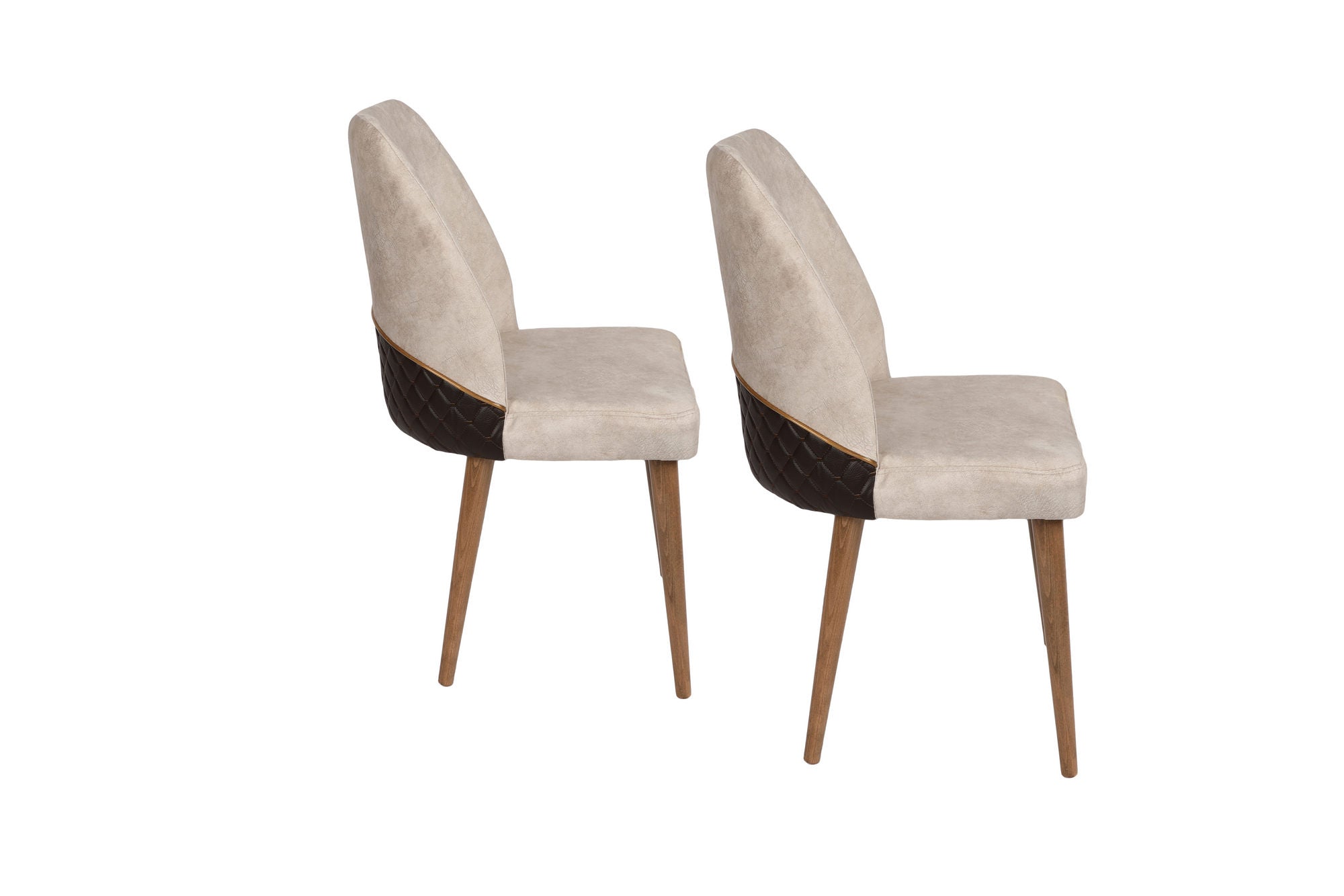 Set of 2 Nova 071 Velvet Dining Chairs in Cream and Walnut – product image 3