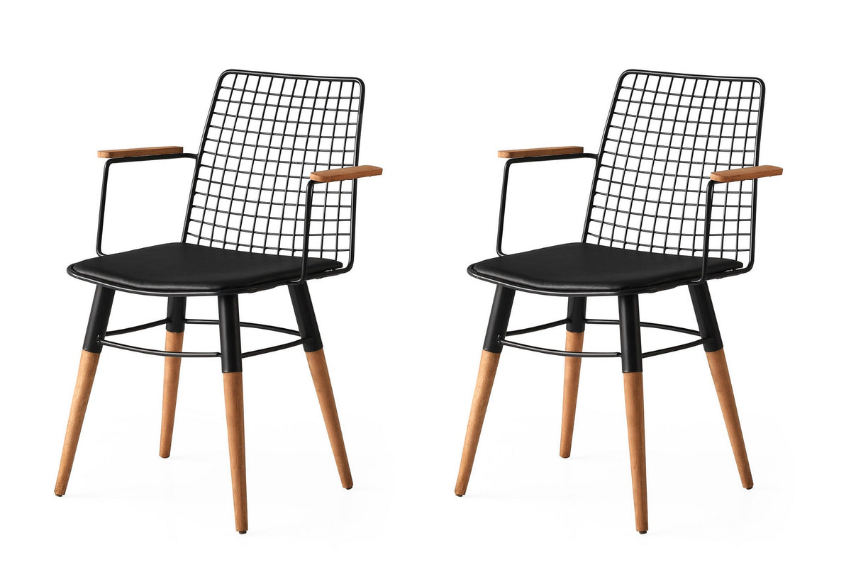 Set of 2 Trend 270 Metal Dining Chairs in Black and Walnut – product image 1