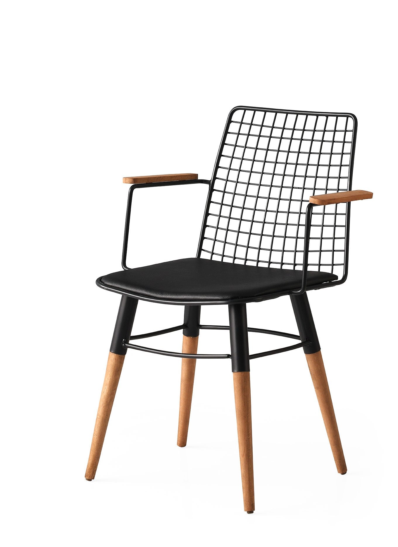 Set of 2 Trend 270 Metal Dining Chairs in Black and Walnut – product image 4