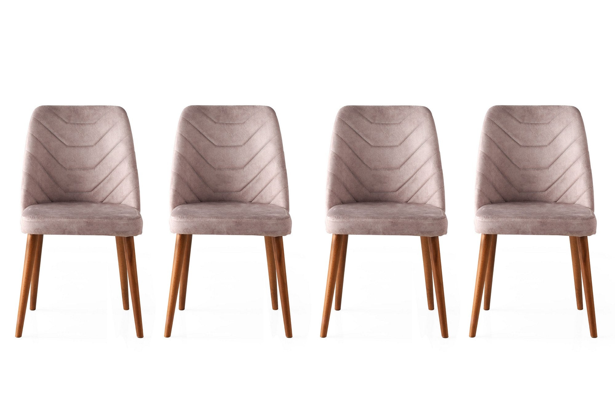 Set of 4 Dallas 555 Velvet Dining Chairs in Walnut and Beige