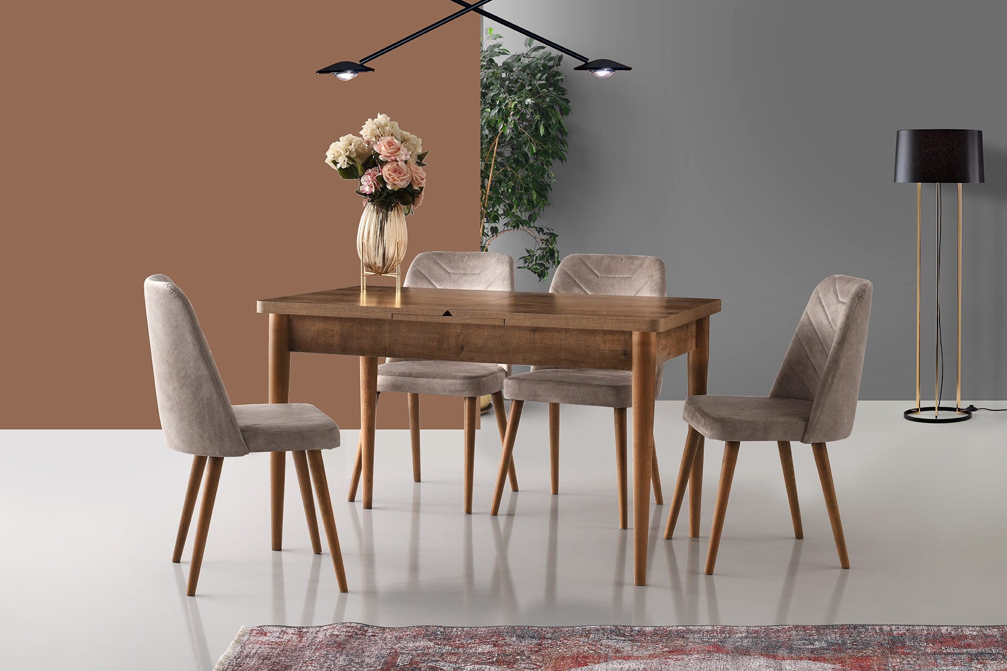 Set of 4 Dallas 555 Velvet Dining Chairs in Walnut and Beige – product image 2