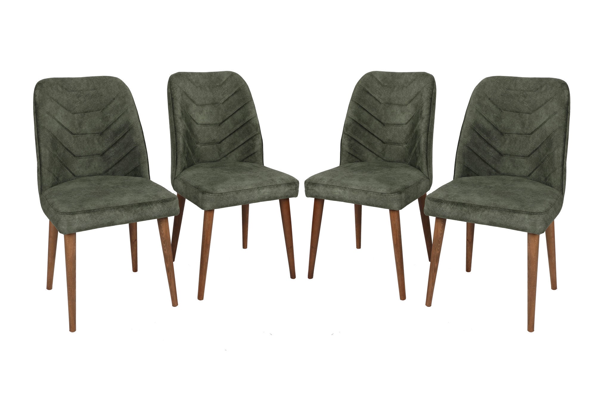 Set of 4 Dallas 558 Velvet Dining Chairs in Walnut and Dark Green