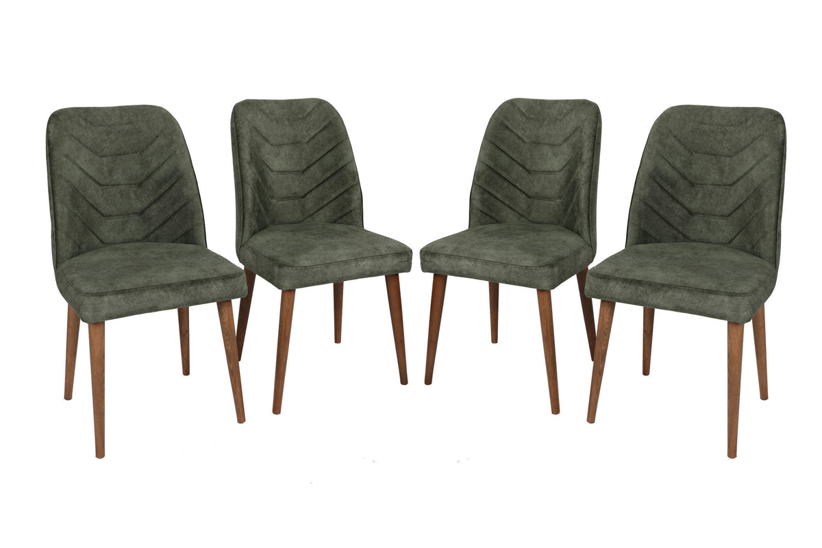 Set of 4 Dallas 558 Velvet Dining Chairs in Walnut and Dark Green – product image 1