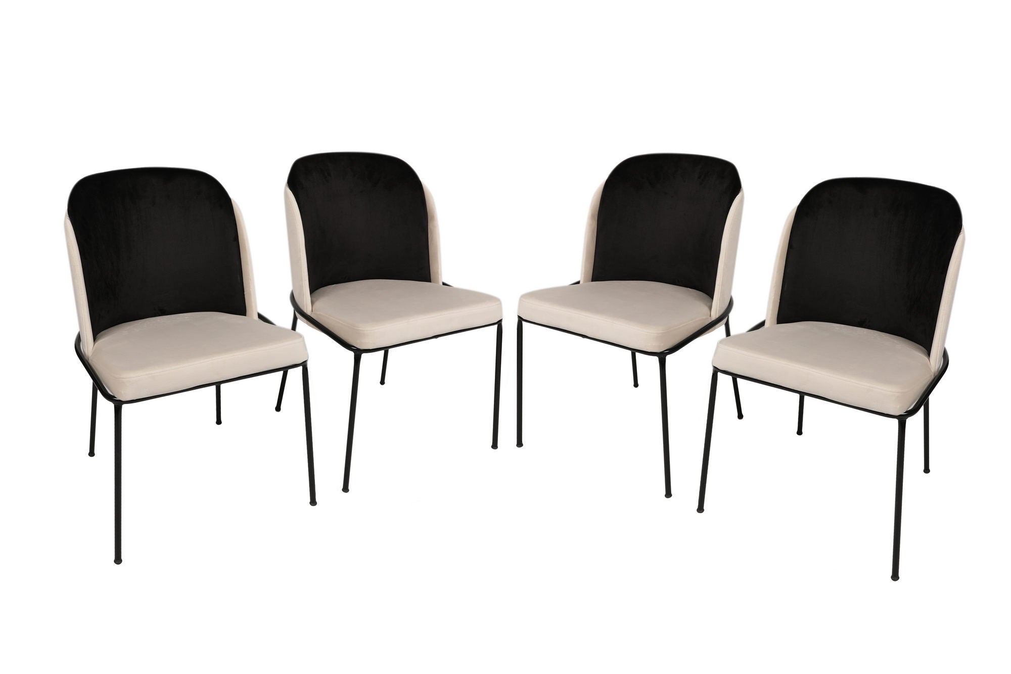 Set of 4 Dore 145 Velvet Dining Chairs in Black and Cream