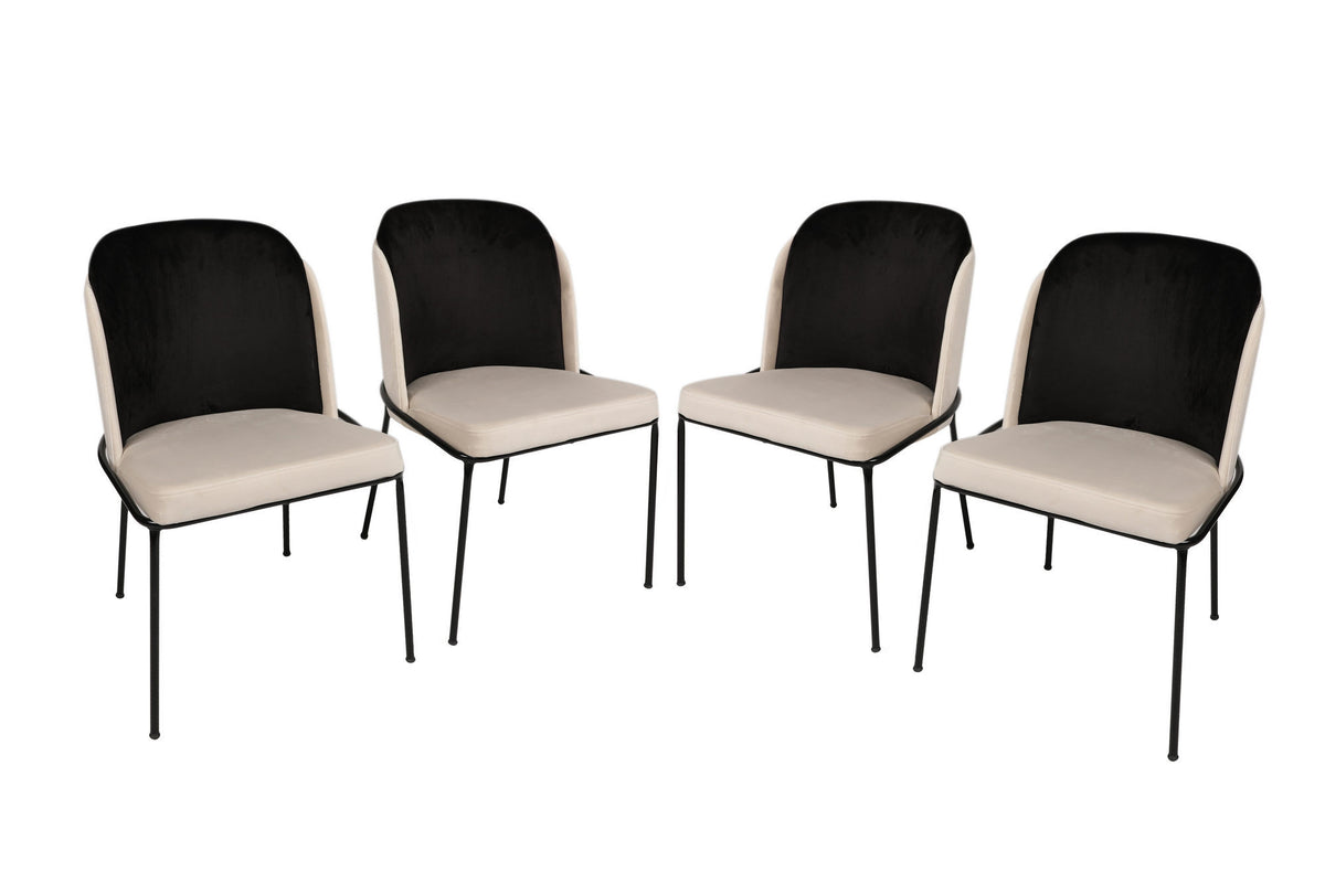 Set of 4 Dore 145 Velvet Dining Chairs in Black and Cream – product image 1