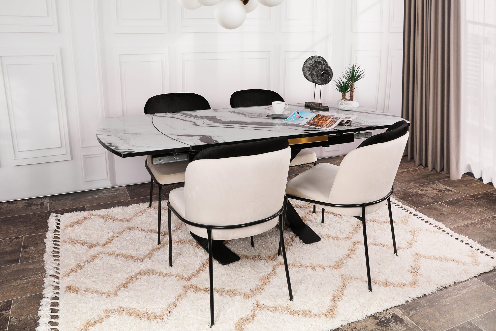 Set of 4 Dore 145 Velvet Dining Chairs in Black and Cream – product image 3