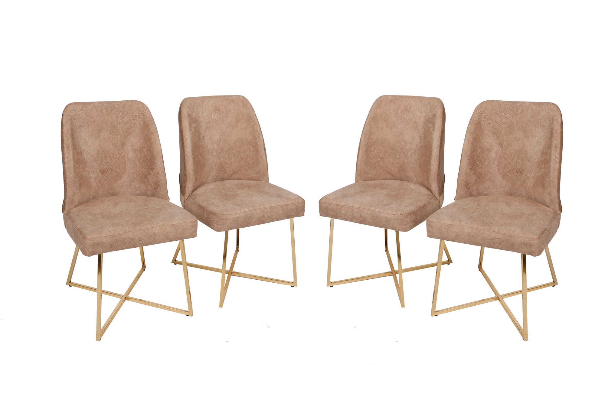 Set of 4 Madrid 913 Velvet Dining Chairs in Gold and Brown