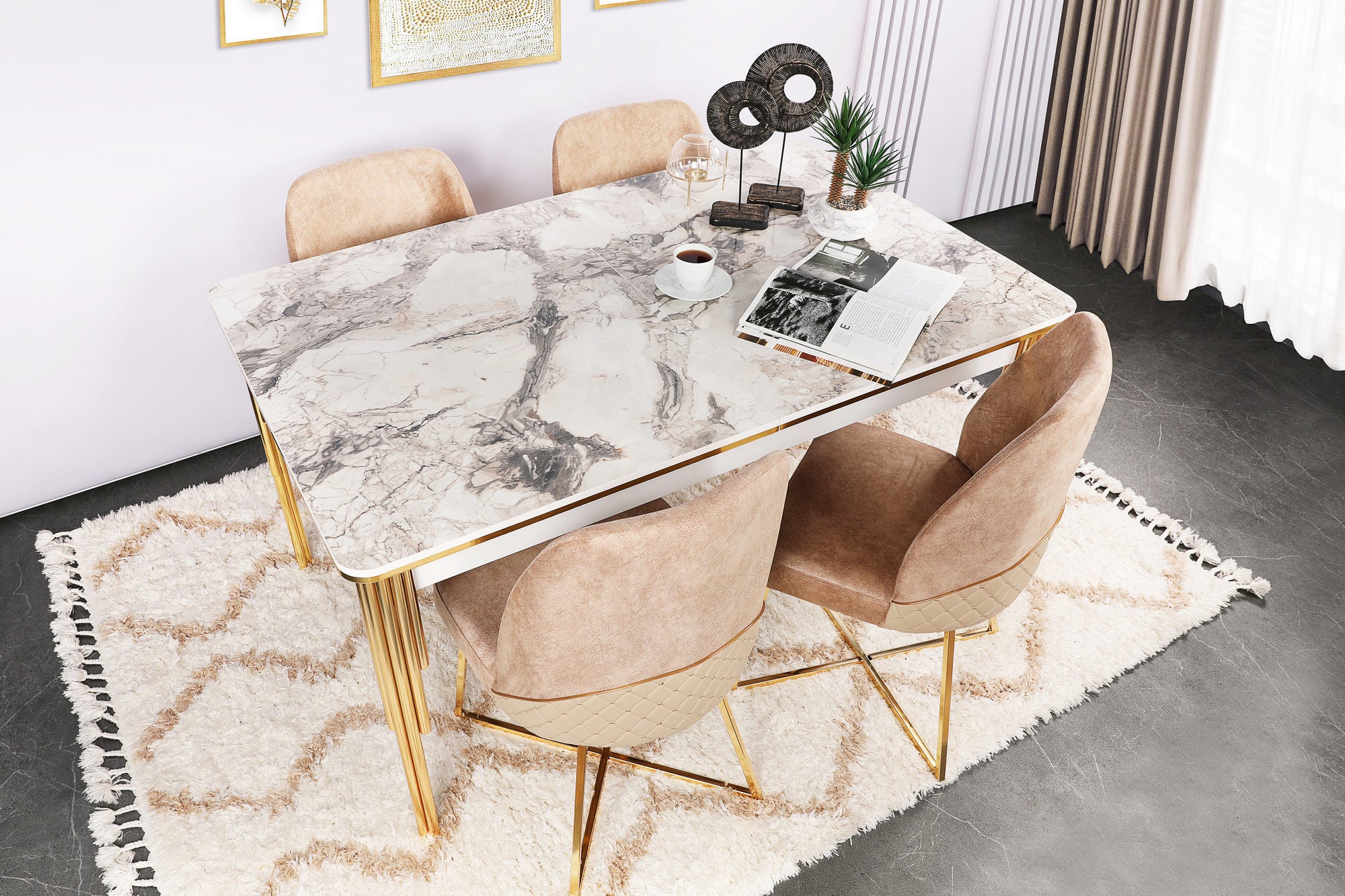 Set of 4 Madrid 913 Velvet Dining Chairs in Gold and Brown – product image 2