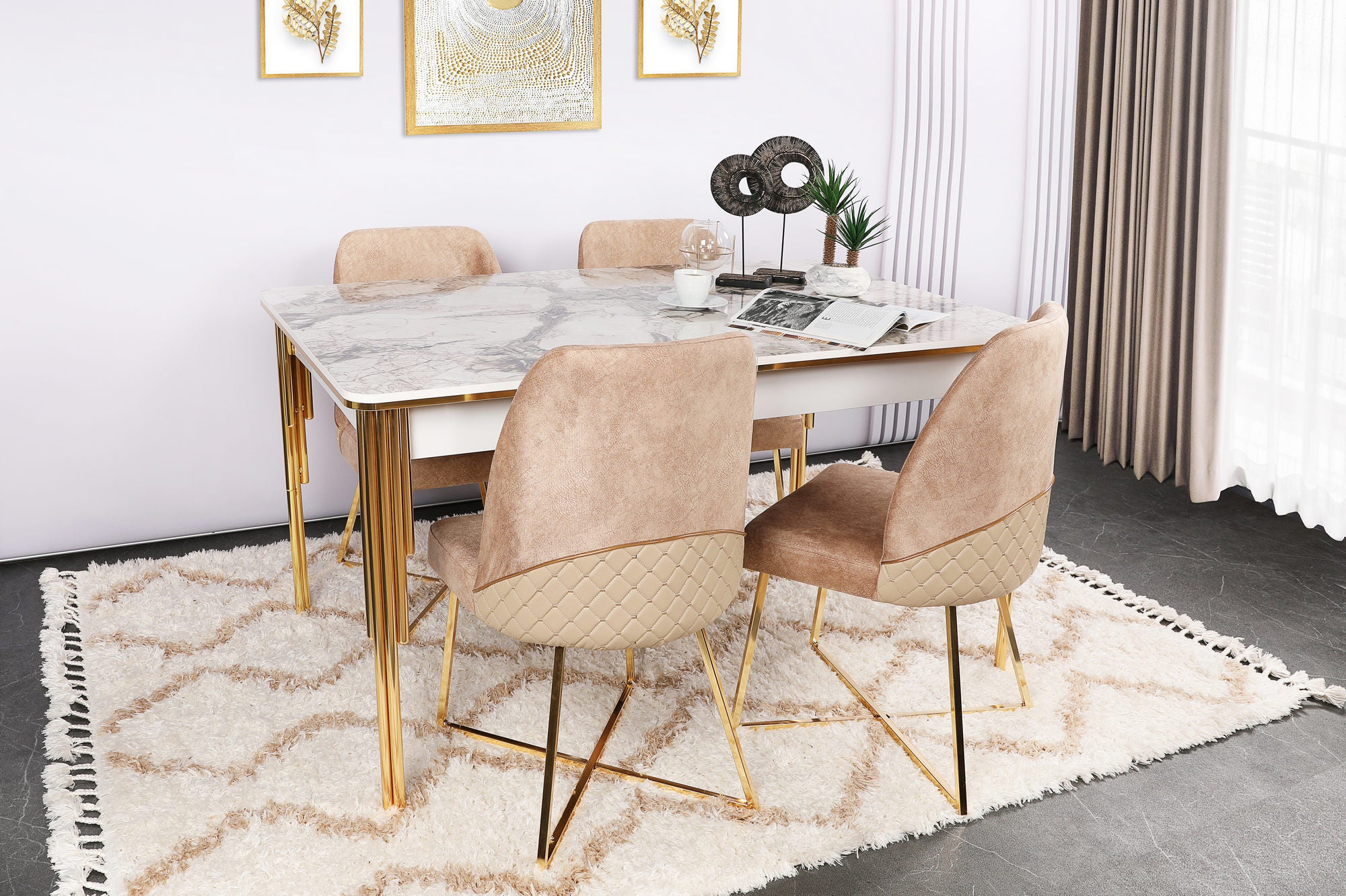Set of 4 Madrid 913 Velvet Dining Chairs in Gold and Brown – product image 3