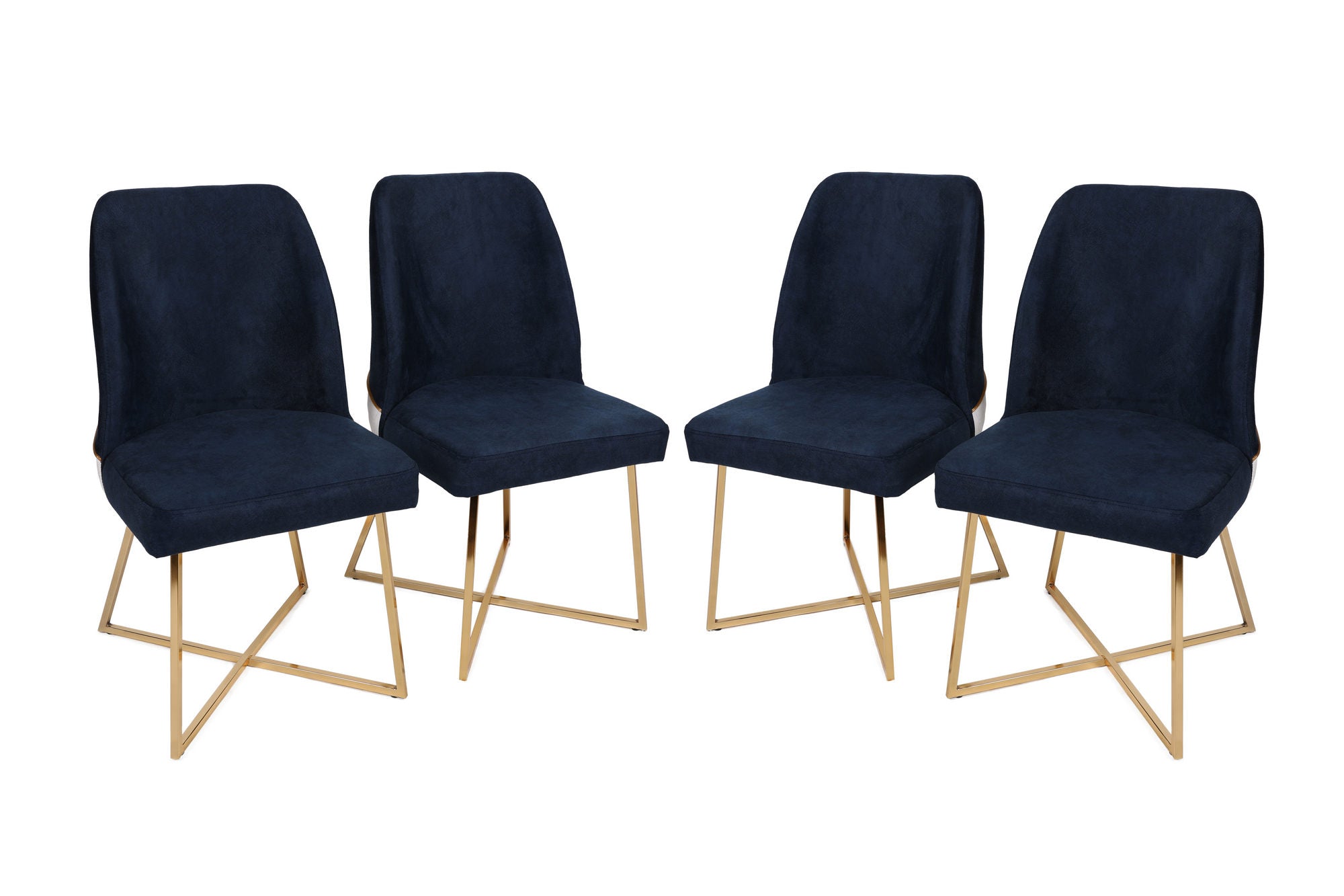 Set of 4 Madrid 908 Velvet Dining Chairs in Gold and Dark Blue