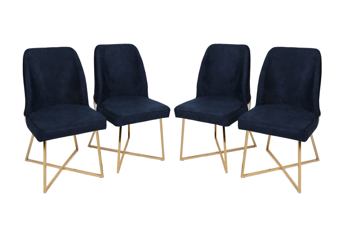 Set of 4 Madrid 908 Velvet Dining Chairs in Gold and Dark Blue – product image 1
